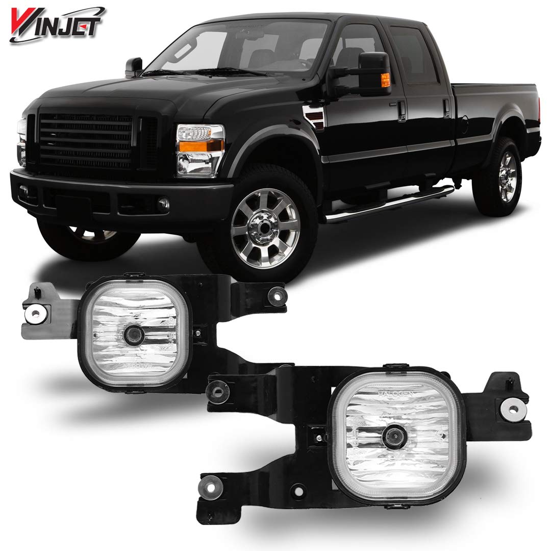 Fog Lights Winjet for [2008-2010 Ford F-250/F-350/F-450/F-550 Super Duty] Fog Lamp Assembly Replacement 1Pair Clear Lens