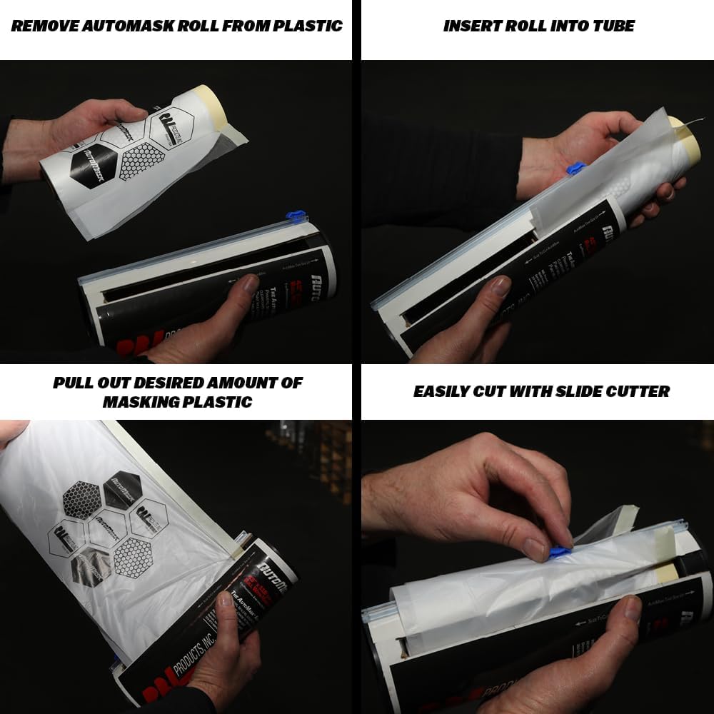 43" x 115' AutoMask Roll-On Dispenser – Pre-Taped, Lint-Free, Waterproof & Heat-Resistant Paint Masking Film for Automotive & Industrial Use