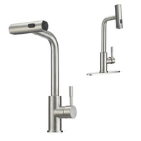 Dura Faucet Rainfall (DF-MK511X-SN) RV Kitchen Faucet – Satin Nickel, Dual-Mode Rotating Spray Head (Wide Waterfall & Stream), Single Lever Handle, Lead-Free, Easy Install Compact Sink Faucet