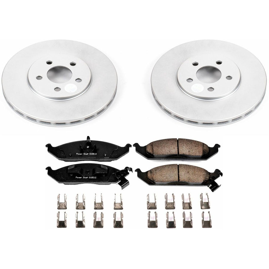 Power Stop Coated Brake Rotor & CRK1679 Ceramic Brake Pads- front For Chrysler Cirrus 1995-2000, Dodge Stratus 1995-2000, Plymouth Breeze 1996-2000 [Model Specific]