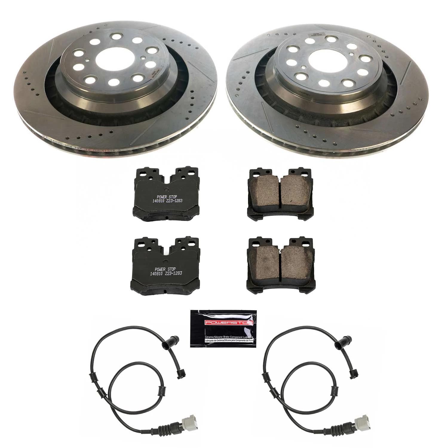 Power Stop K4690 Z23 Carbon Fiber Brake Pads Rear with Drilled & Slotted Brake Rotors Kit For Lexus LS460 2007-2009, Lexus LS600h 2008-2009 [Model Specific]