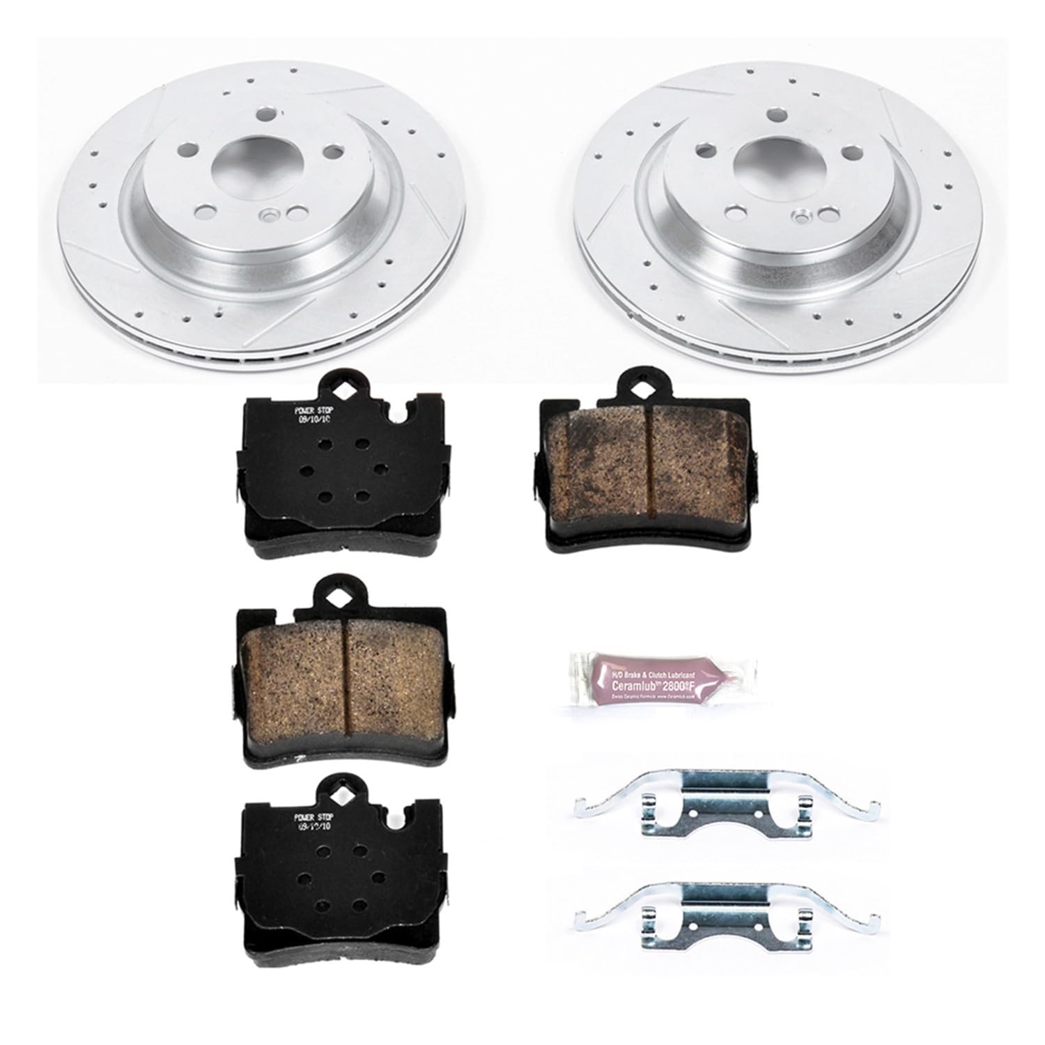 Power Stop K6201 Z23 Carbon Fiber Brake Pads Rear with Drilled & Slotted Brake Rotors Kit For Mercedes-Benz CL500 1999-2003, Mercedes-Benz S430 2003 [Model Specific]