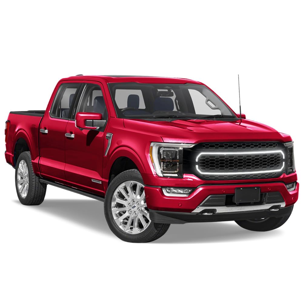 HEX Style Armordillo Honeycomb Mesh LED Front Grille|Compatible With 2021-2023 Ford F150 F-150|8735039|ABS Plastic|Gloss Black|Front Hood Bumper Grille With LED Light Bar