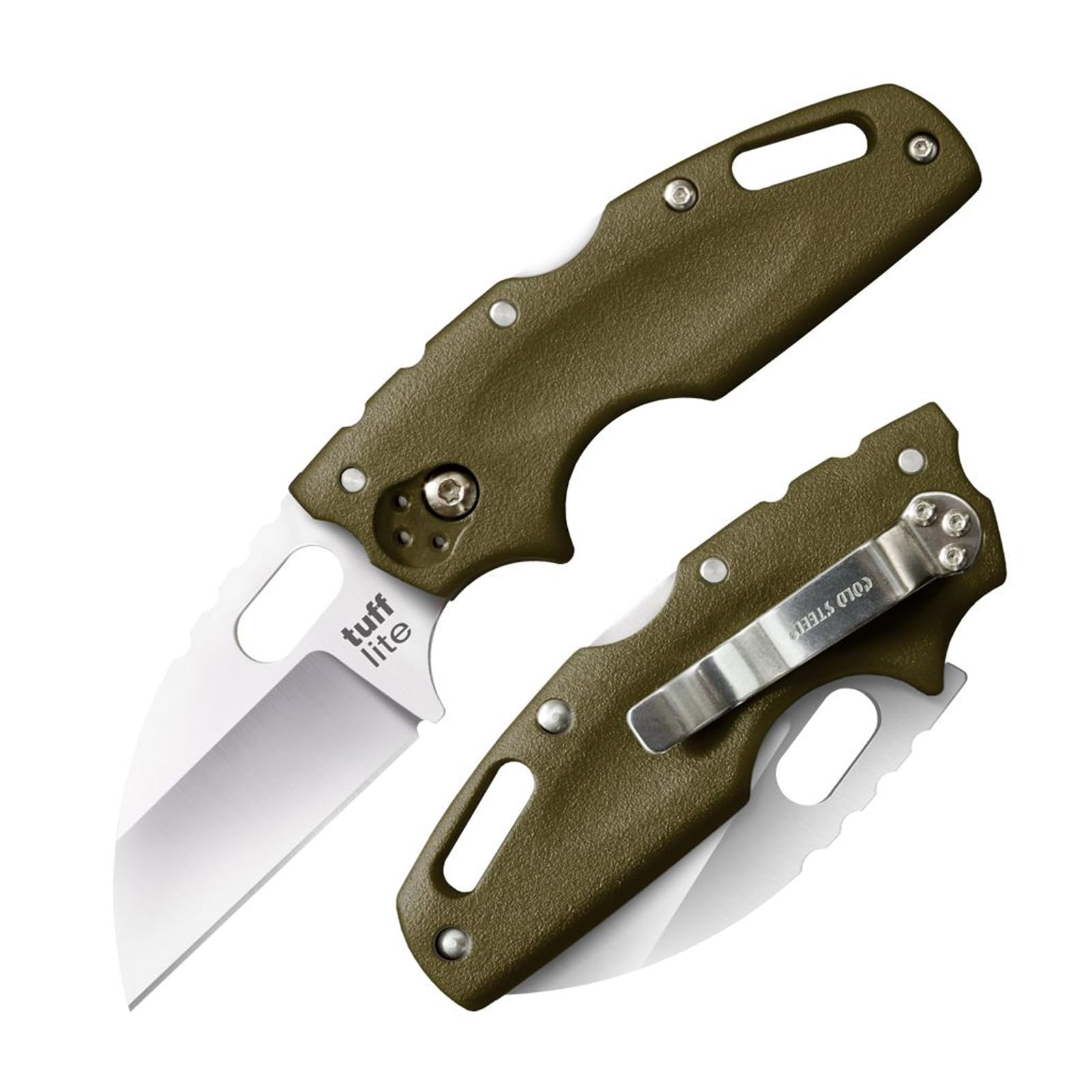 Tuff Lite Cold Steel 2.5" AUS8A Sheepsfoot Razor-Sharp Plain Blade 3.5" Griv-Ex OD Green Handle Pocket Folding Knife, Boxed