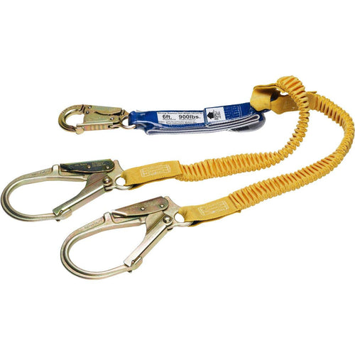 C441200 Werner 6-Foot DeCoil Stretch Twinleg Lanyard (Dcell Shock Pack, Elastic Web, Snap Hook, Rebar Hook), 1per Pack