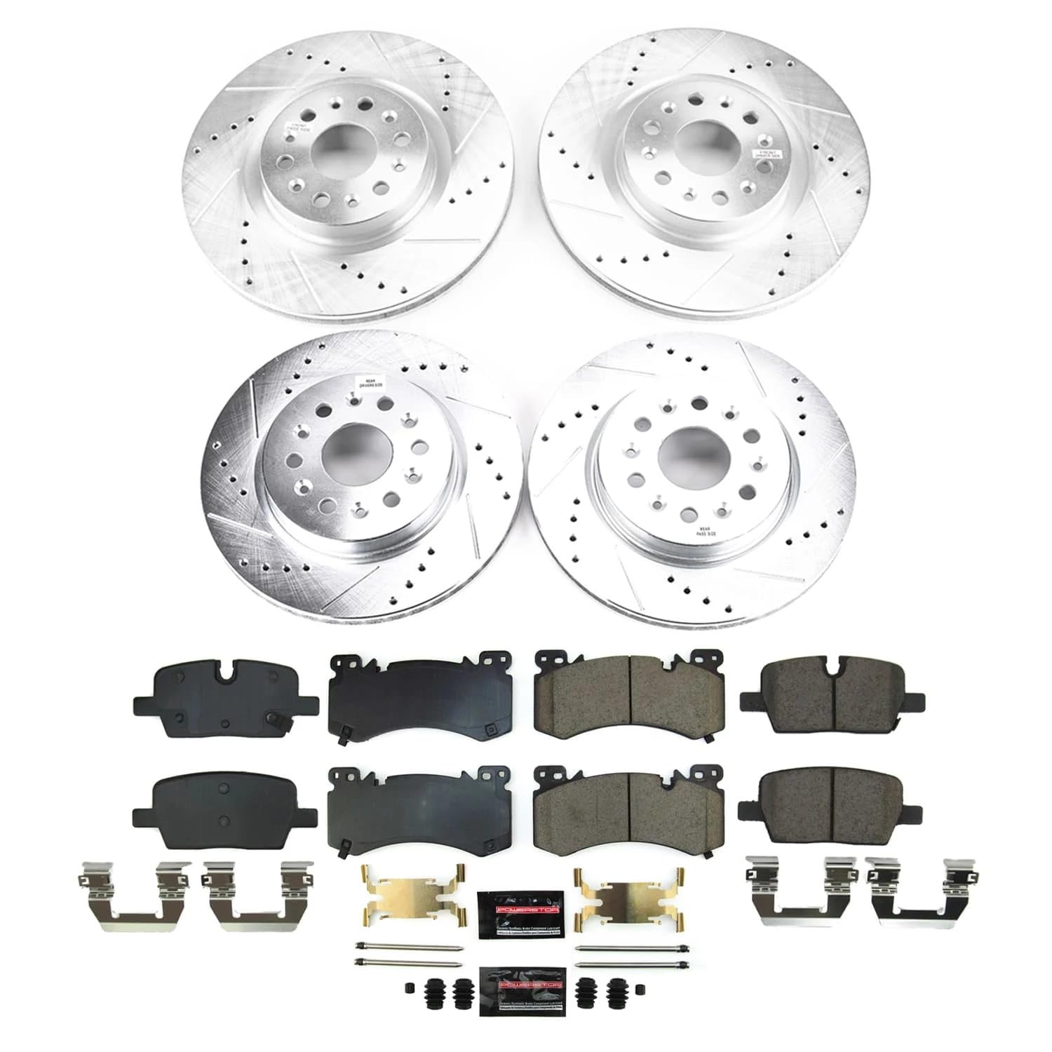 POWERSTOP Z23 Carbon-Fiber Ceramic Brake Pads and Front and Rear Drilled and Slotted Rotors Brake Kit For Cadillac XT6 2022 [Vehicle Specific]