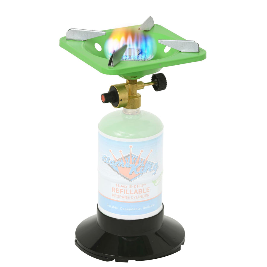Portable Flame King YSNVT-508 Camping BottleTop Stove with Stable Lightweight Base Stand, Great for Outdoor Cooking, Backpacking, Compatible with 1LB Propane Gas Bottle
