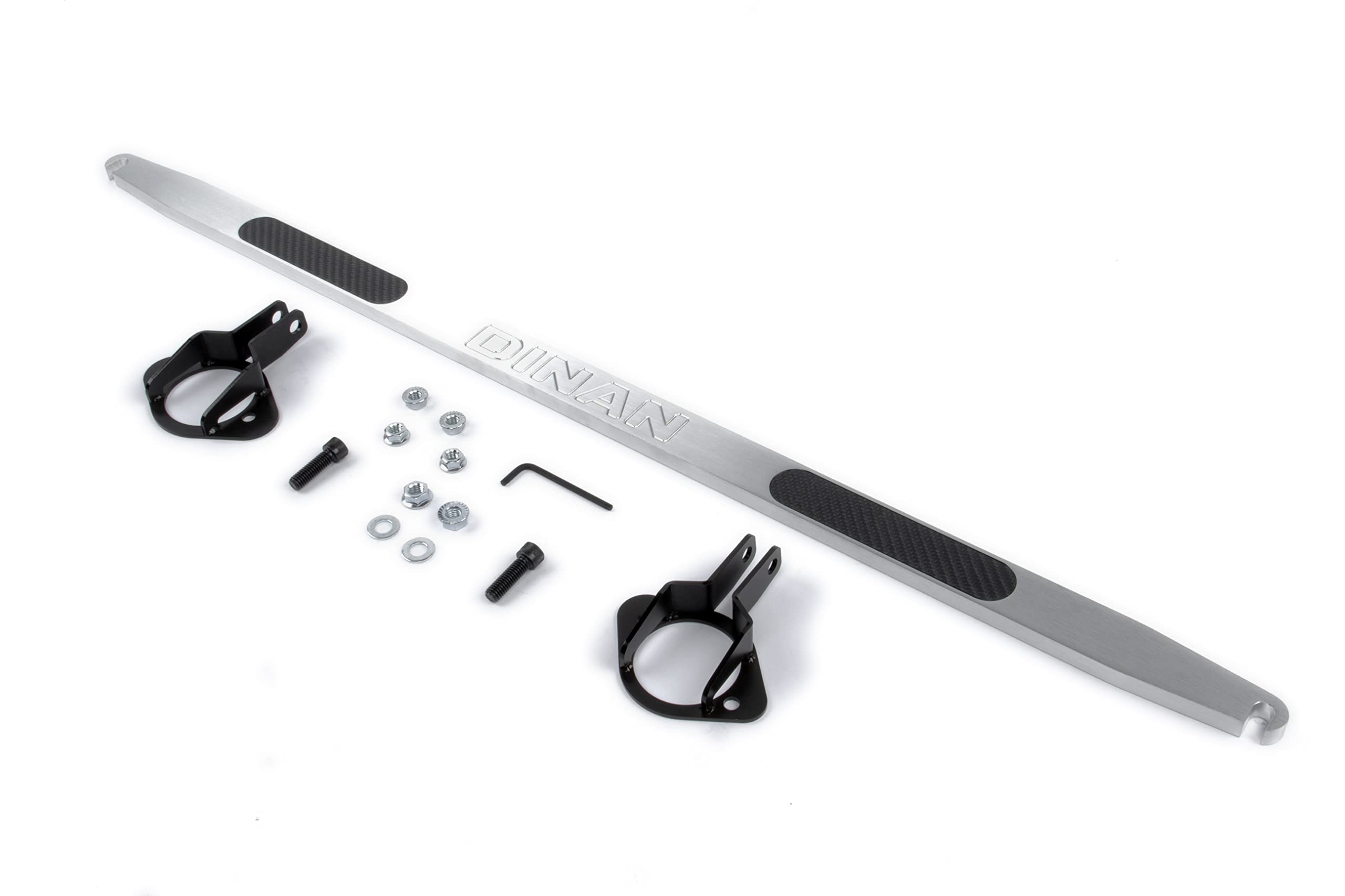Dinan Rear Shock Tower Brace D180-0461 Brushed Aluminum with Carbon Fiber Inlays