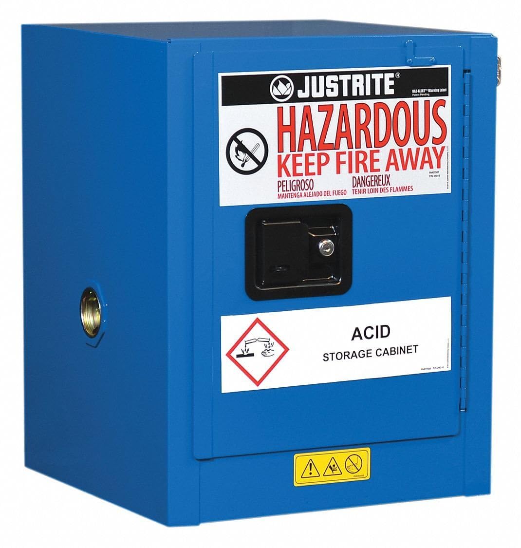 Justrite Hazardous Material Countertop Steel Safety Cabinet, 4 Gallon, Steel, Made in The USA, Blue, 860428