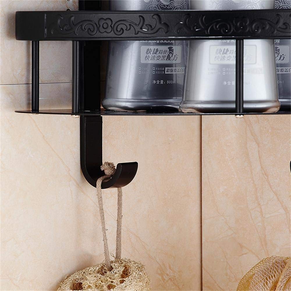 Doubledeck Black Basket Triangular Shelves, Carved Design, stainless Steel Material, Bathroom Shelves, Wallmounted 22.5 * 40.5cm Bathroom Shelf