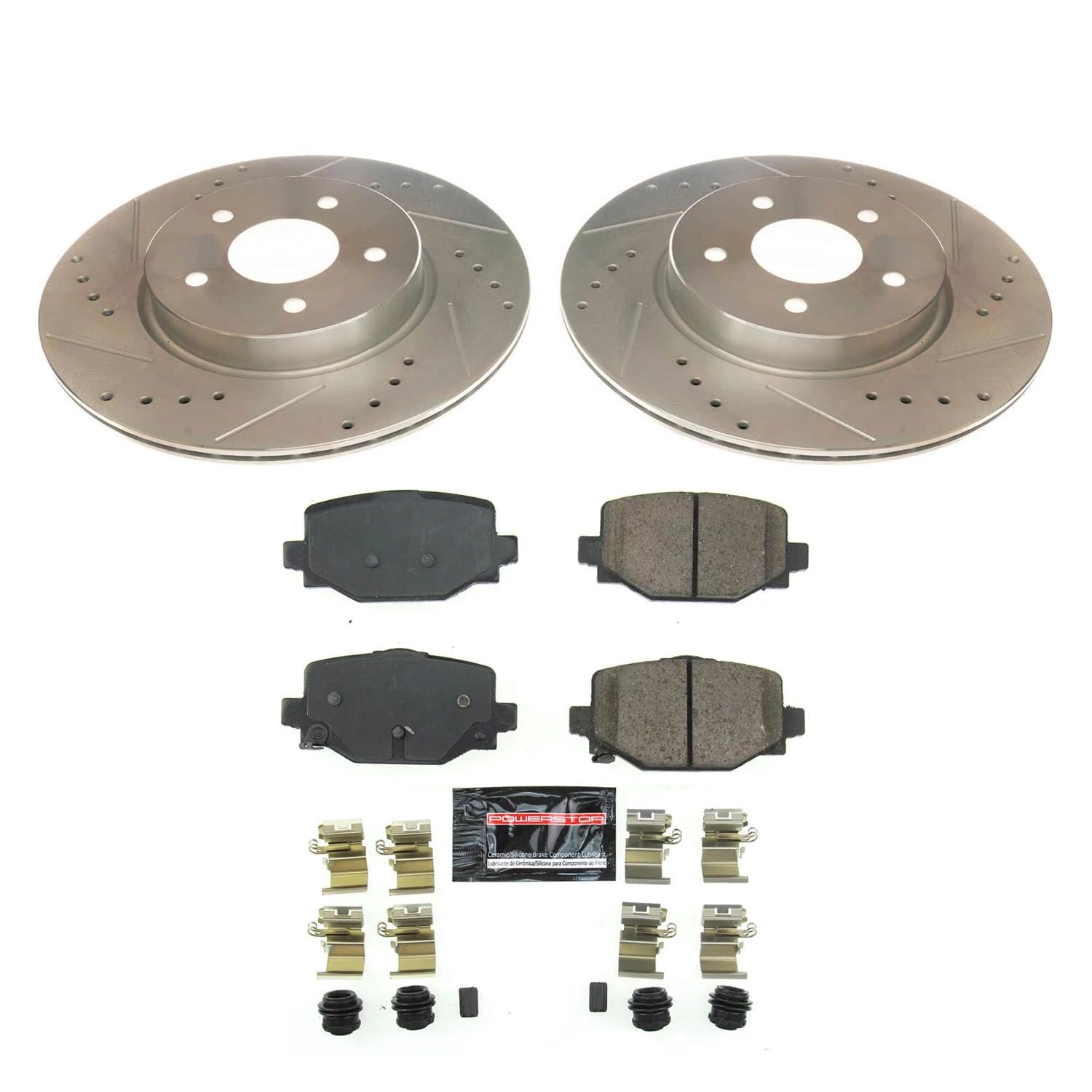 Power Stop K8432 | Rear Brake Kit-Drilled/Slotted Brake Rotors & Carbon Ceramic Brake Pads For INFINITI QX50 2019-2022 | INFINITI QX55 2022-2023 [Vehicle Specific]