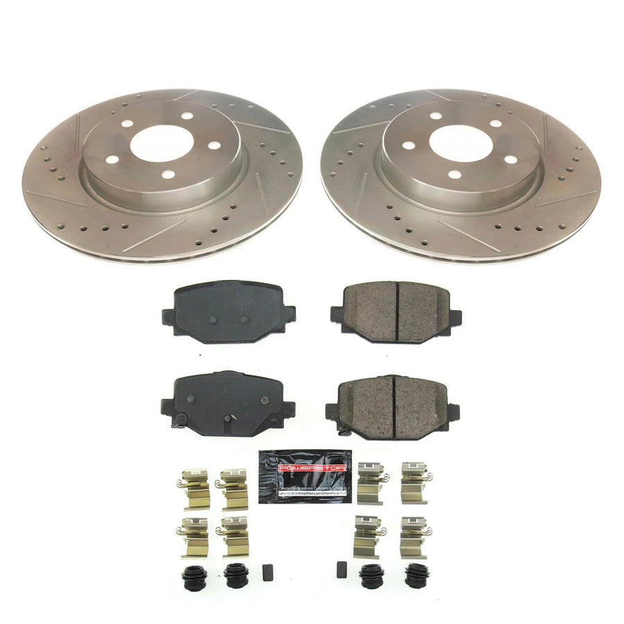 Power Stop K8432 | Rear Brake Kit-Drilled/Slotted Brake Rotors & Carbon Ceramic Brake Pads For INFINITI QX50 2019-2022 | INFINITI QX55 2022-2023 [Vehicle Specific]