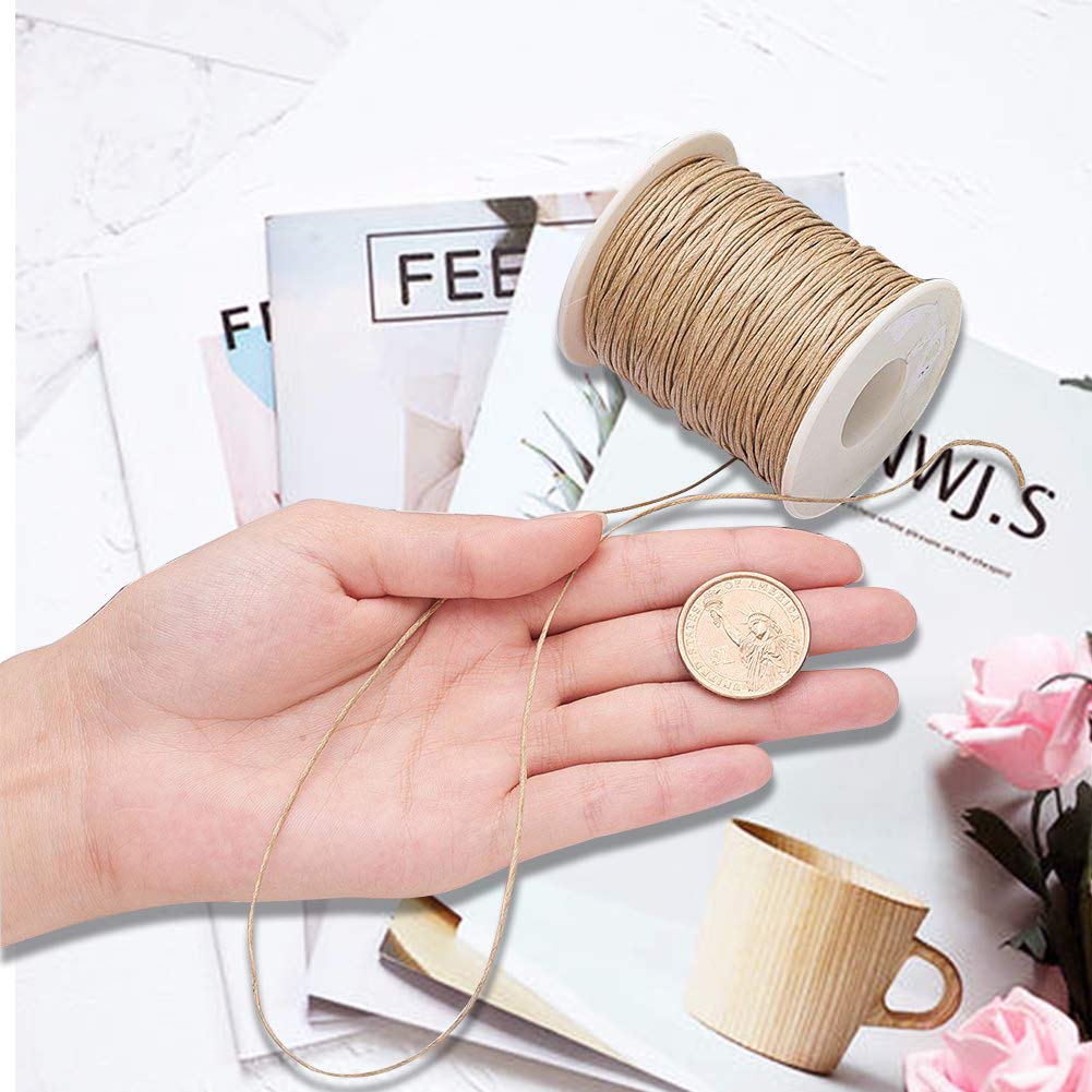 100 Yards JEWELEADER Waxed Cotton Cord, Waxed Beading String 1mm for Jewelry Bracelet Making Macrame Crafting DIY Leather - Burly Wood