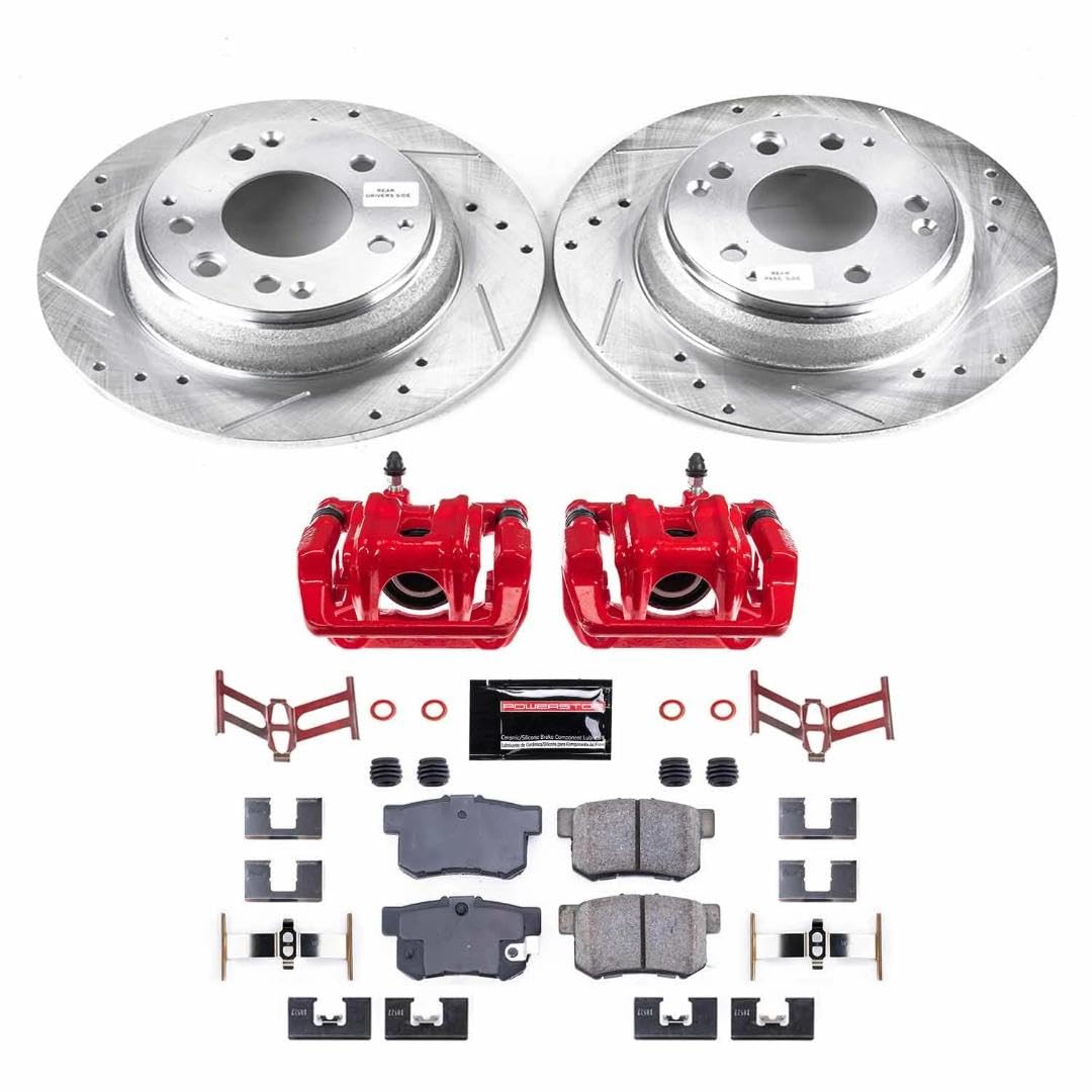 Power Stop Z23 KC709 Rear Brake Caliper Kit-Drilled/Slotted Rotors, Carbon Ceramic Brake Pads, Calipers
