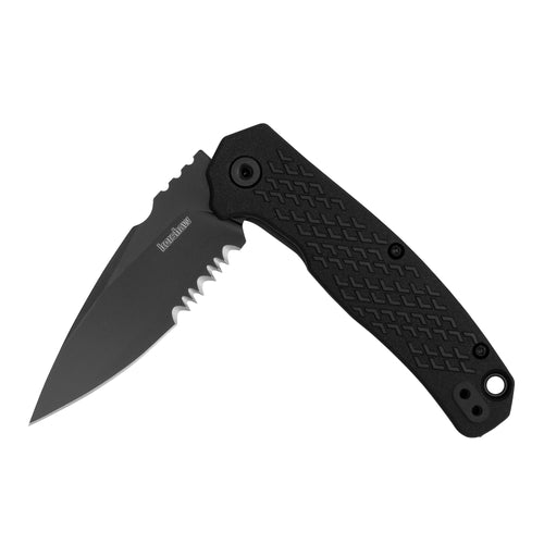 Kershaw Folding Pocket Knife Conduit, 2.9 inch Serrated Blade, Black Spearpoint Blade, Liner Lock, Pocketclip