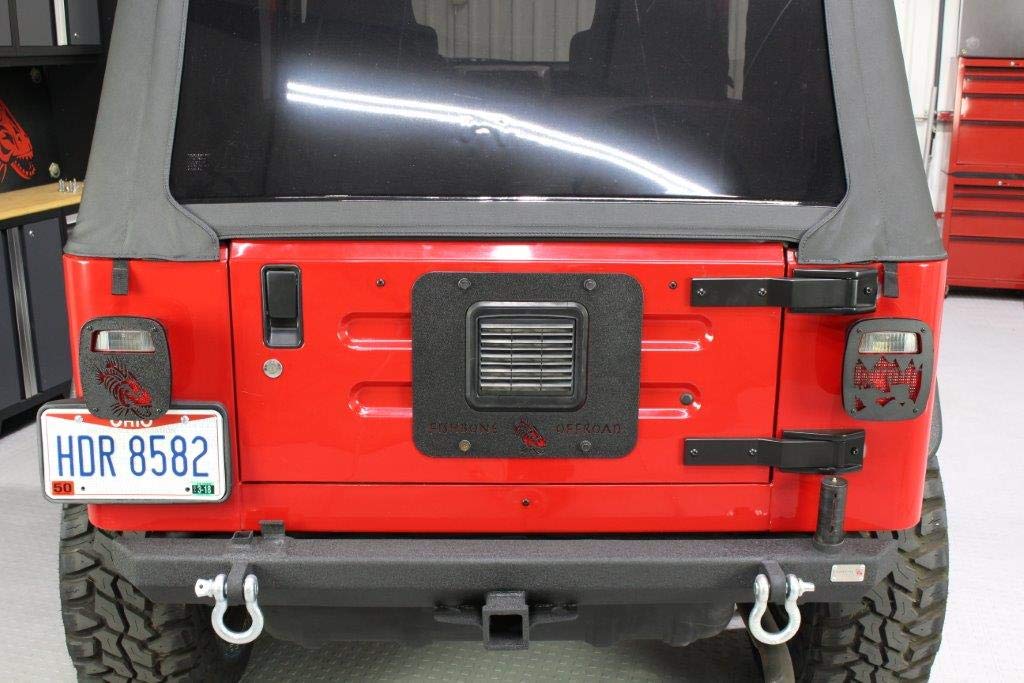 Offroad FISHBONE Jeep TJ Tailgate Plate 97-06 Wrangler TJ Black Textured Powercoat Aluminum Backside Series