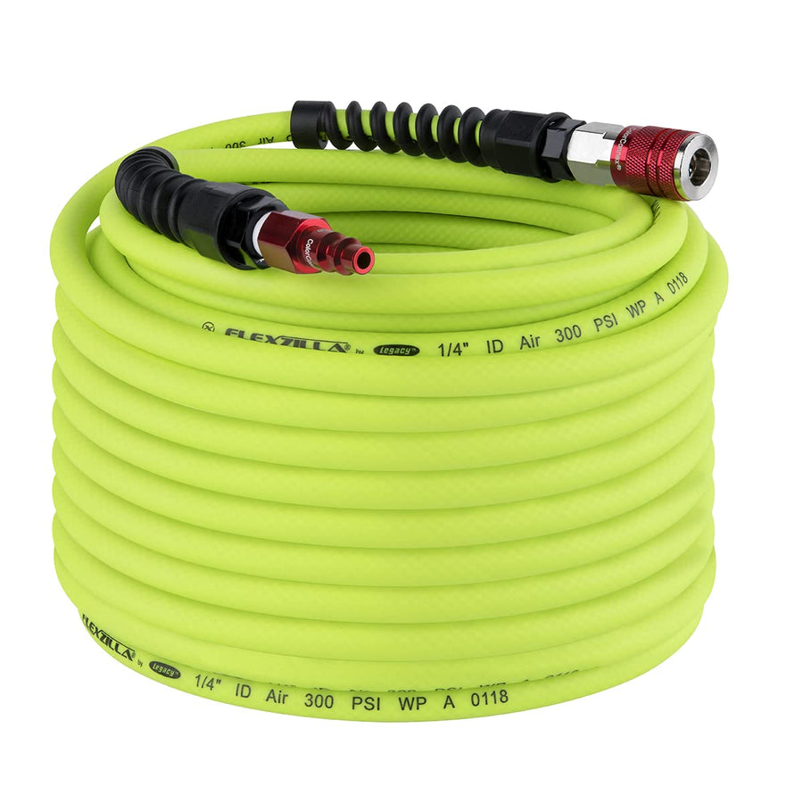 Flexzilla Pro Air Hose with Industrial Type D ColorConnex Coupler and Plug, 1/4 in. x 100 ft. - HFZP14100YW2-D