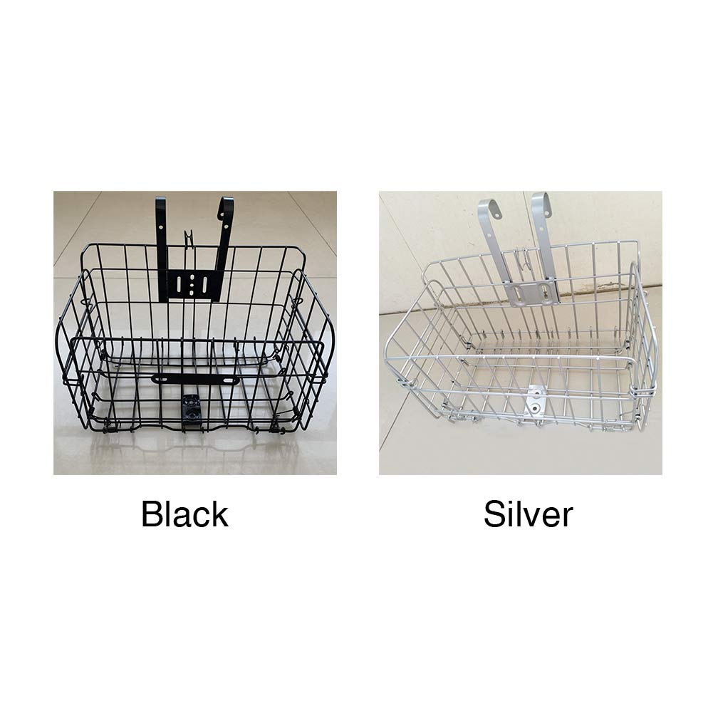 beiyoule Foldable Basket Bike, Detachable Front Rear Bike Basket Wire Mesh Bicycle Hanging Rack for Mountain Bike Accessories Bike Frame