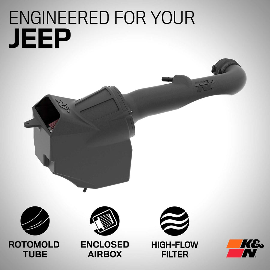 K&N Cold Air Intake System: High-Flow Air Filter, Towing & Increase Performance: Compatible with 2018-2025 JEEP, Gladiator, Wrangler, Wrangler JL, 63-1576