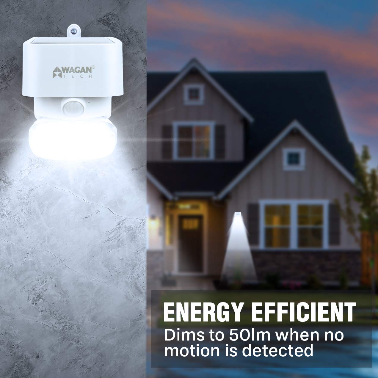 Wagan 2000 Lumen EL8569 Solar Wall Light Solar Outdoor Light LED Waterproof Motion Sensor Security Lights Bright Solar Wireless Flood Wall Lights