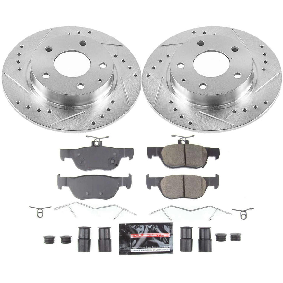 Power Stop K8334 Z23 Carbon Fiber Brake Pads Rear with Drilled & Slotted Brake Rotors Kit For Mazda 3 2019-2023, Mazda CX-30 2020-2022 [Model Specific]