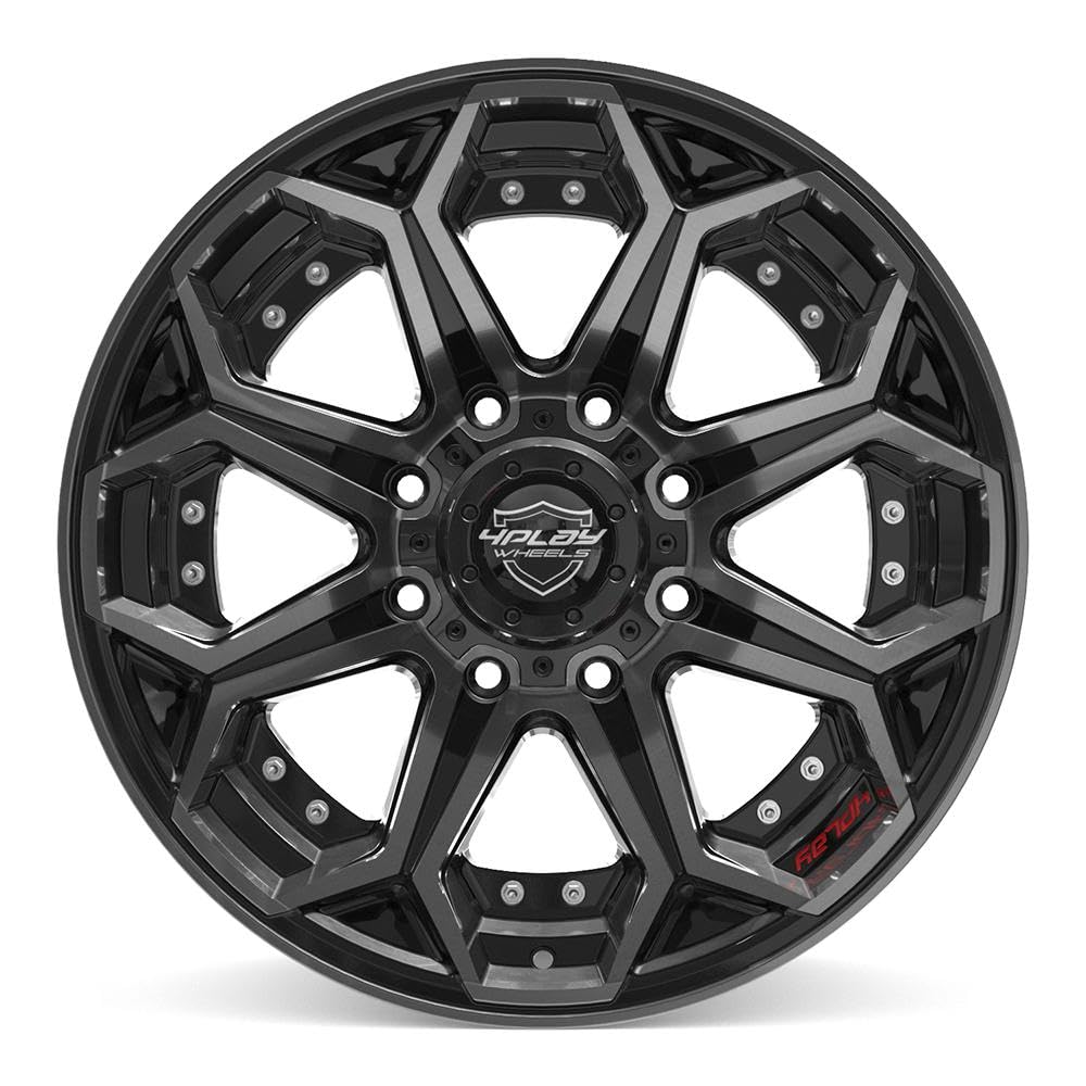 4PLAY Wheels 20 Inch Rim 4P80R Fits 8x180 20x10 Gloss Black Brushed with Tinted Clear (1)