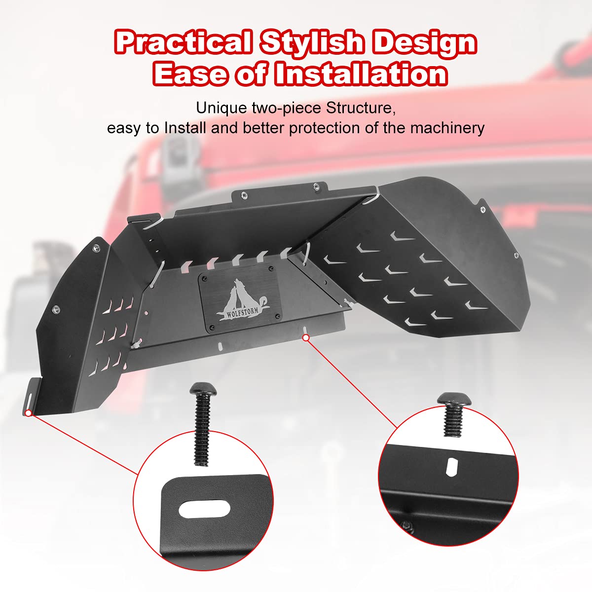 Rear Inner Fender Liners Kit WOLFSTORM for 2019-2026 Jeep Gladiator JT Rear Inner Fender Flares Pair, Black Q235A Steel, Rustproof Coat, DIY Design, Passenger and Driver Side(Rear)