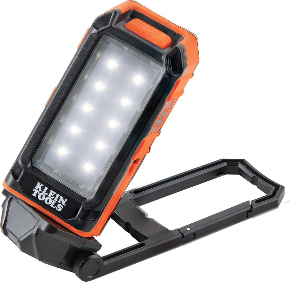 Klein Tools LED Light 56403, Rechargeable Flashlight/Worklight with Kickstand, Magnetic Mount, and Carabiner, Charges Small Electronics, for Work, Camping