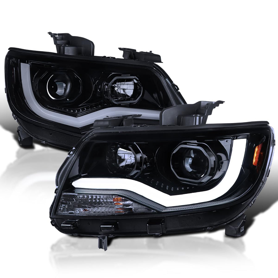 Glossy Black Smoke SPEC-D TUNING LED Light Bar Projector Headlights Compatible with 2015-2022 Chevy Colorado, Left + Right Pair Headlamps Assembly