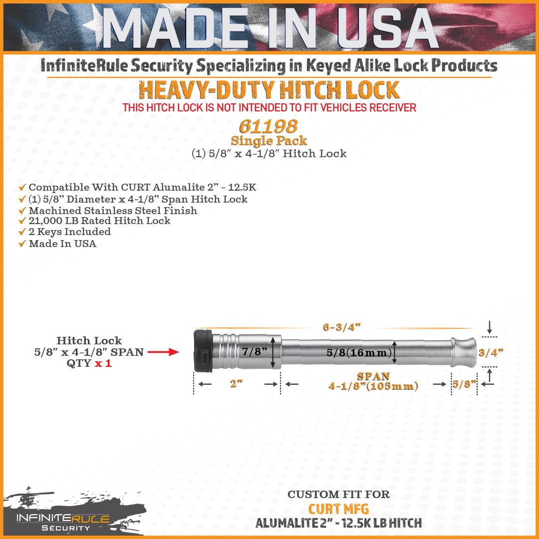 Hitch Lock for 61198 Curt Alumalite Adjustable Hitch 2" 12.5K LB