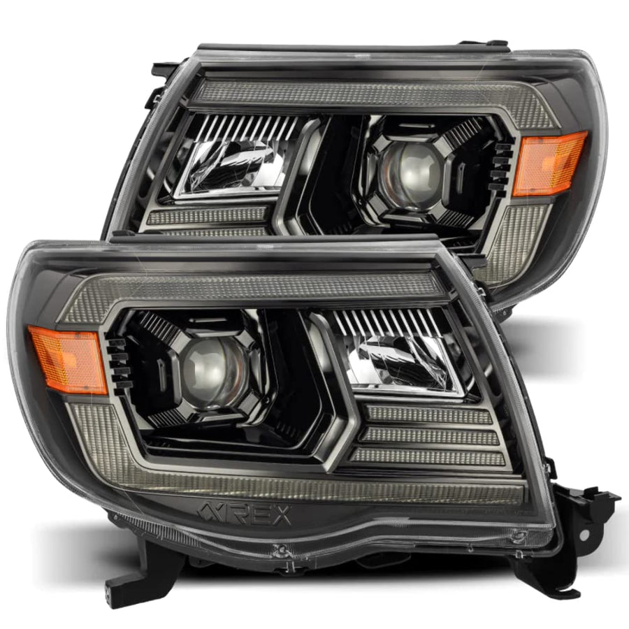 05-11 Toyota Tacoma AlphaRex (880736) PRO-Series Projector Headlights Plank Style Design Alpha Black w/DRL