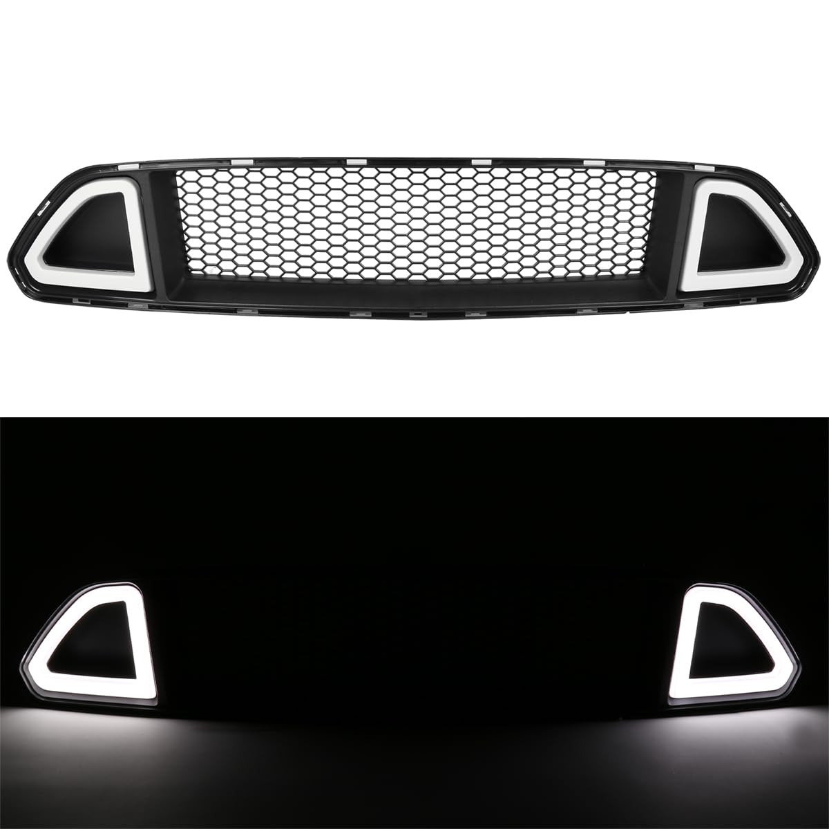 Front Upper Hood Mesh Grille w/Bright LED Light Tube Bar Spec-D Tuning Compatible with 2015-2017 Ford Mustang
