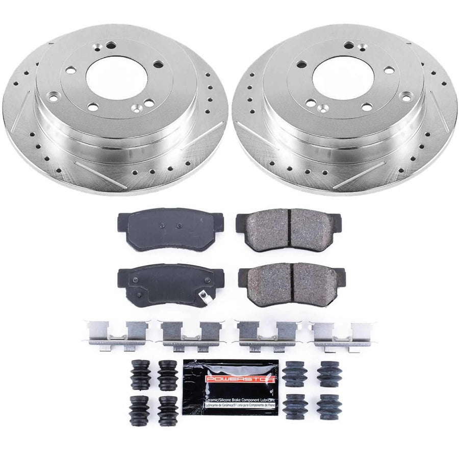 Power Stop K5209 Rear Brake Pads Z23 Carbon Fiber with Drilled & Slotted Brake Rotors Kit For Hyundai Azera 2006-2009 [Model Specific]