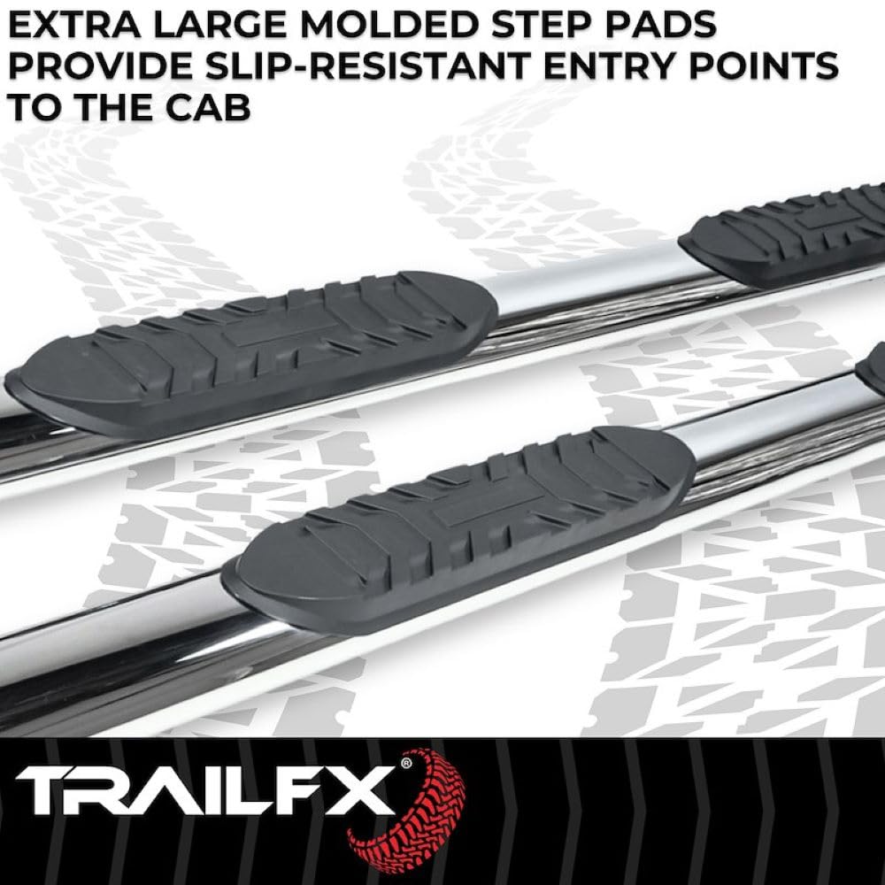 TrailFX Side Steps Truck Fits Chevy Silverado 1500 2020-2021 4-Inch Oval Polished Stainless Steel Nerf Bars with Slip-Resistant Step Pads Rocker Panel Mount TrailFX A1548S Running Boards