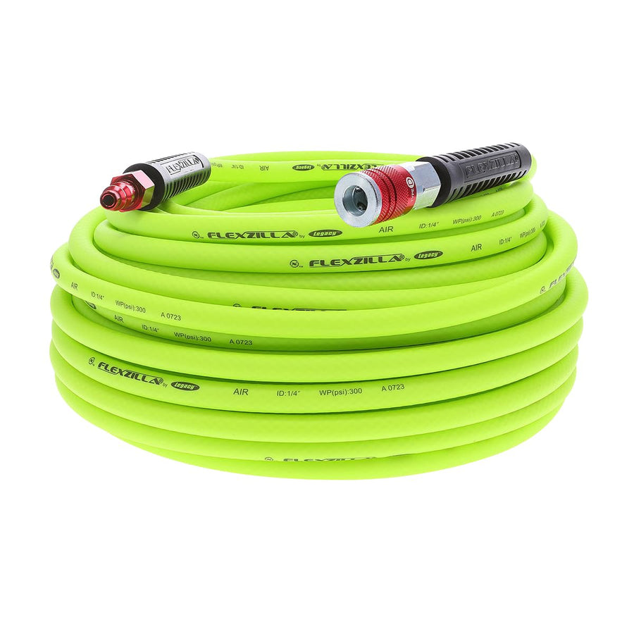 Flexzilla Air Hose HFZ14100YW2-D with ColorConnex Industrial 100 Feet | 1/4" Hose I.D. | Revolutionary Design | Lightweight and Heavy Duty | Pre-Sealed Threads