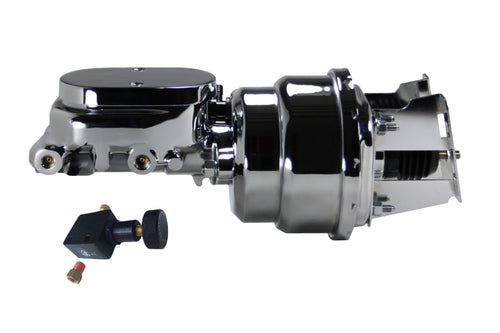 7 Inch LEED BRAKES Dual Power Booster, 1-1/8 Inch Bore Flat Top Master, Adjustable Proportioning Valve (Chrome)