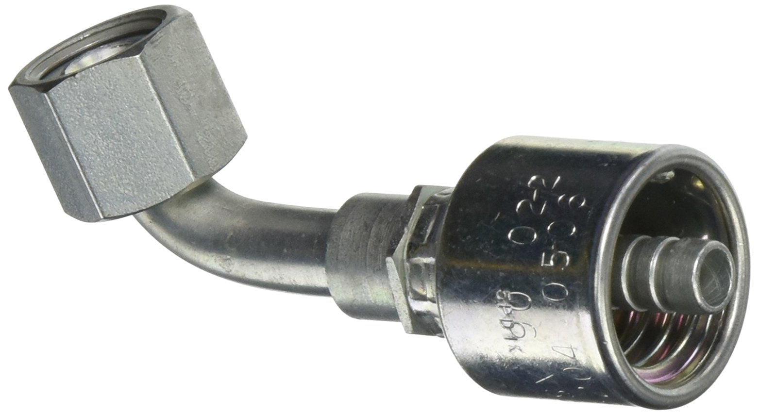 MegaCrimp Couplings Gates 5G-6FSX90-023, Female SAE 45 Flare Swivel, Zinc Plated Carbon Steel, 2.77", 90° Bent Tube, 5/16" ID