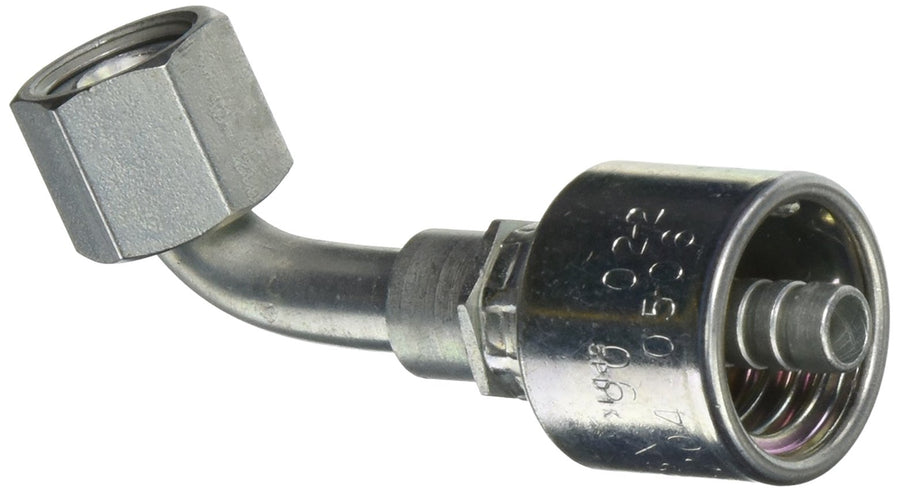 MegaCrimp Couplings Gates 5G-6FSX90-023, Female SAE 45 Flare Swivel, Zinc Plated Carbon Steel, 2.77", 90° Bent Tube, 5/16" ID