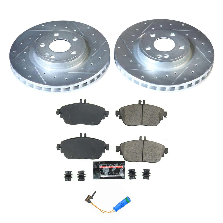 Power Stop K8266, Front Brake Kit-Drilled/Slotted Brake Rotors & Carbon Ceramic Brake Pads and 1 Front Sensor Wire For INFINITI QX30, Mercedes-Benz CLA250, Mercedes-Benz GLA250 [Model Specific]