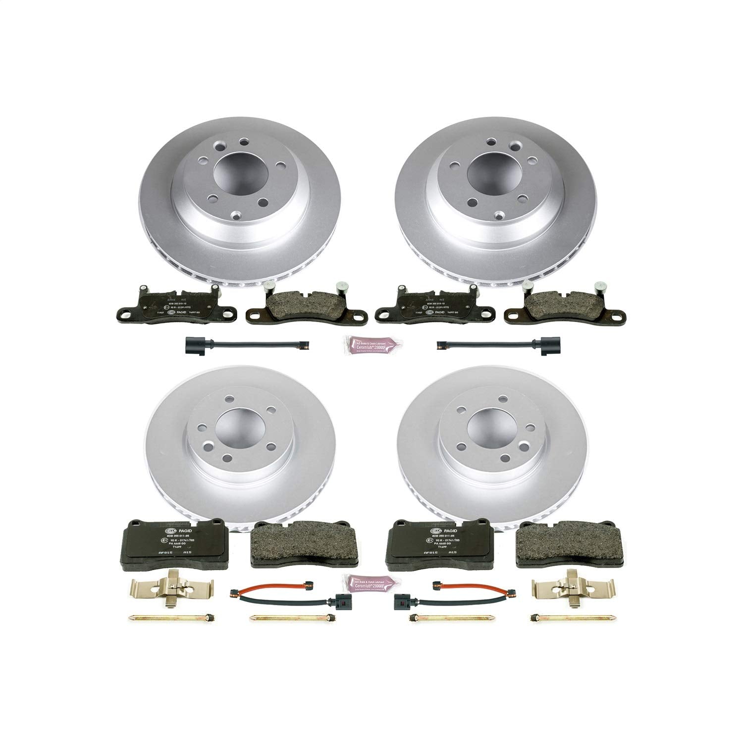 Power Stop ESK6724 Euro-Stop Front & Rear Brake Kit Volkswagen and 2 Front & 2 Rear Sensor Wires For Volkswagen Touareg 2011-2017 [Model Specific]