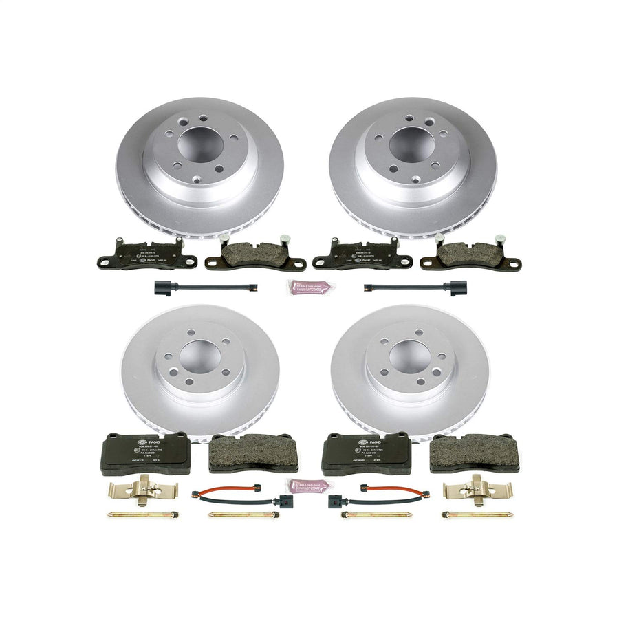 Power Stop ESK6724 Euro-Stop Front & Rear Brake Kit Volkswagen and 2 Front & 2 Rear Sensor Wires For Volkswagen Touareg 2011-2017 [Model Specific]