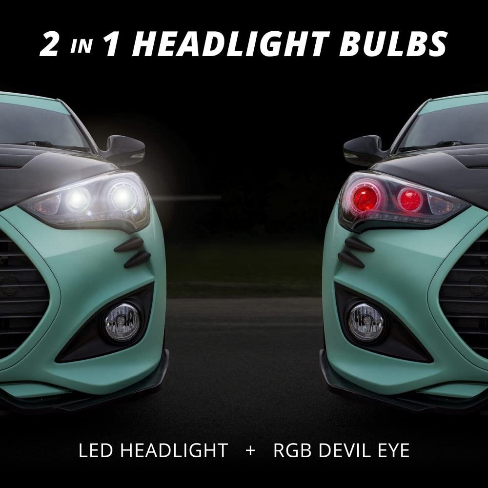2in1 LED Fog light Bulb Kit - XKchrome Smartphone App-enabled Bluetooth RGB Devil Eye + H4 / 9003 HB2