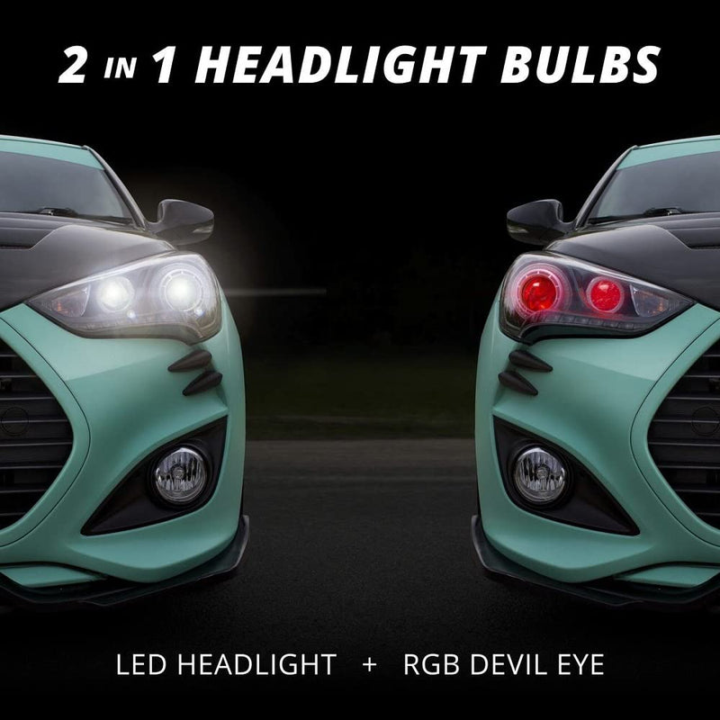 2in1 LED Fog light Bulb Kit - XKchrome Smartphone App-enabled Bluetooth RGB Devil Eye + H4 / 9003 HB2