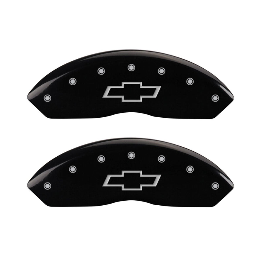 MGP 'Bowtie' Caliper Covers 14212FBOWBK Engraved Caliper Cover with Black Powder Coat Finish and Silver Characters, (Set of 2)