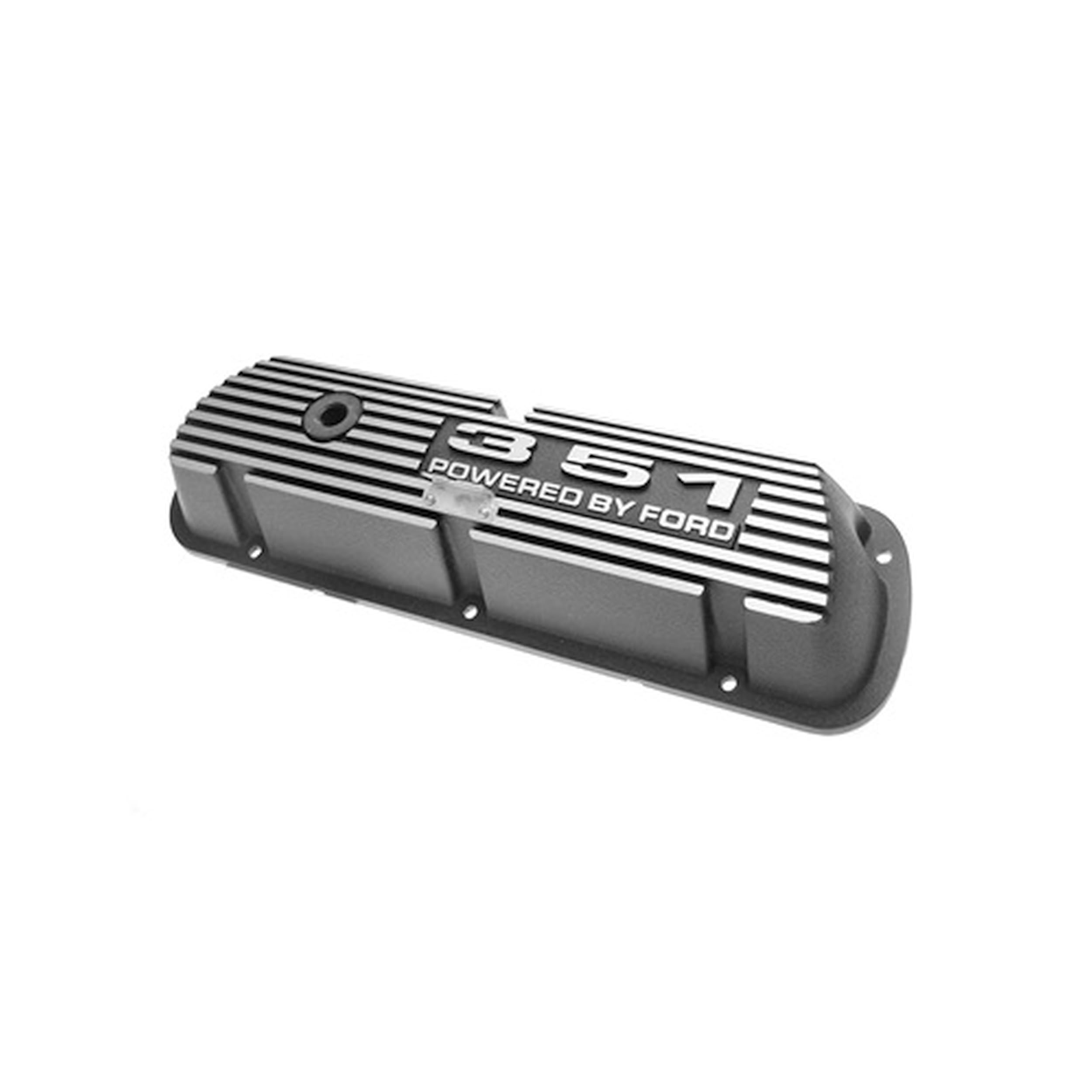 Scott Drake Valve Covers Aluminum with Official 351" "Powered by Ford Lettering in a Silver Powder Coated Finish, Compatible with 1964-1973 Ford Mustang, Model 6A582-351