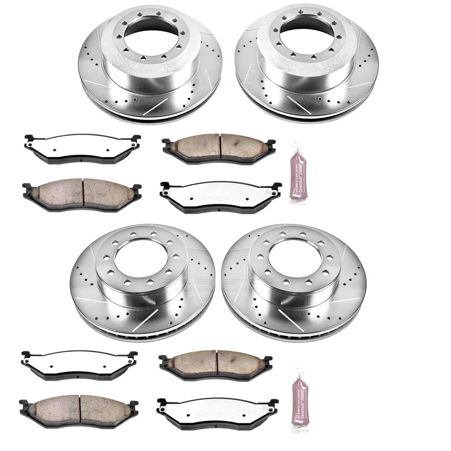 Power Stop K5965-36 Z36 Truck & Tow Front and Rear Brake Kit, Carbon Fiber Ceramic Brake Pads and Drilled/Slotted Brake Rotors For Ford F-450 Super Duty, Ford F-550 Super Duty [Model Specific]