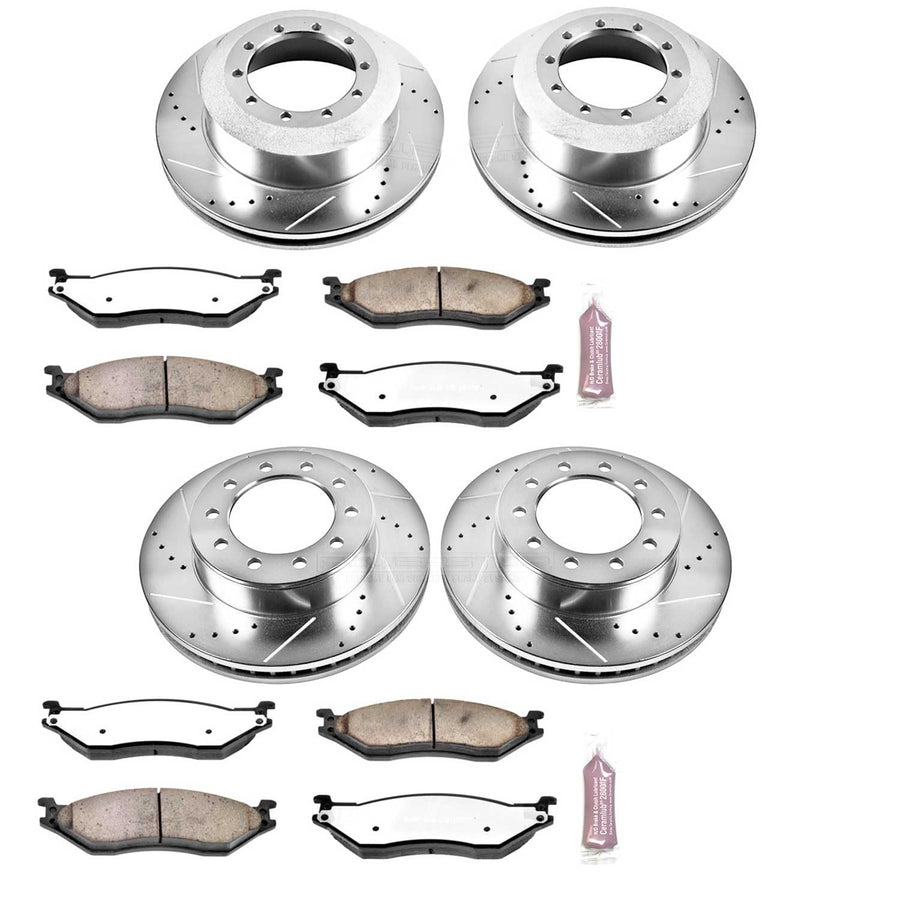 Power Stop K5965-36 Z36 Truck & Tow Front and Rear Brake Kit, Carbon Fiber Ceramic Brake Pads and Drilled/Slotted Brake Rotors For Ford F-450 Super Duty, Ford F-550 Super Duty [Model Specific]