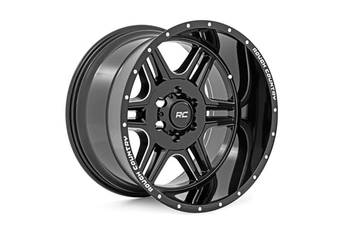 92 Series Rough Country Wheel - 18x9, 6x135mm Bolt Pattern, +0mm Offset, Single-Piece Aluminum, Gloss Black with Milled Accents
