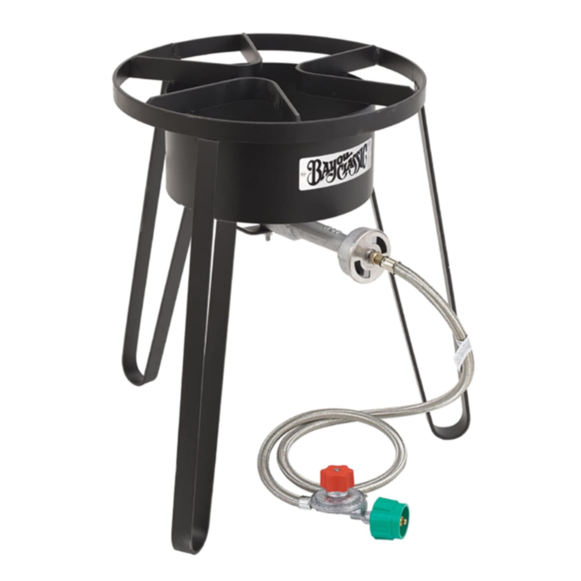 Bayou Classic 21-in Tall SP50 High Pressure Cooker Features 14-in Cooking Surface 5-psi Pre-Set Regulator w/ 36-in Stainless Braided Hose 4-in Cast Aluminum Burner