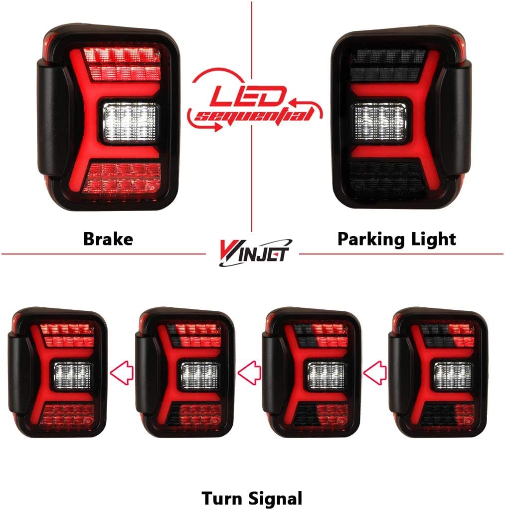 LED Tail Lights Assembly Winjet Fit For 2019 2020 2021 2022 2023 2024 2025 2026 Jeep Gladiator JT, Full Led Functional Rear Lamp Replacement w/Sequential Turn Signal (Black Housing Smoke Lens)